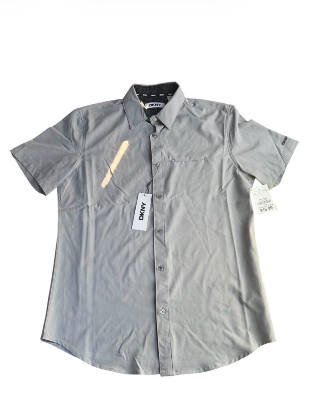 DKNY Men's Short Sleeve Button Down Shirt Graystone Performance Size Small NWT